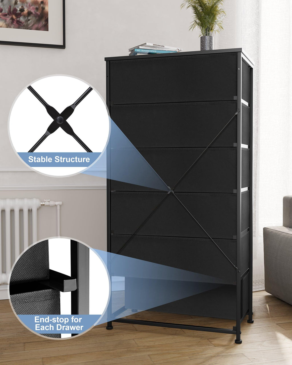 Black 6-Drawer Fabric Dresser O140434