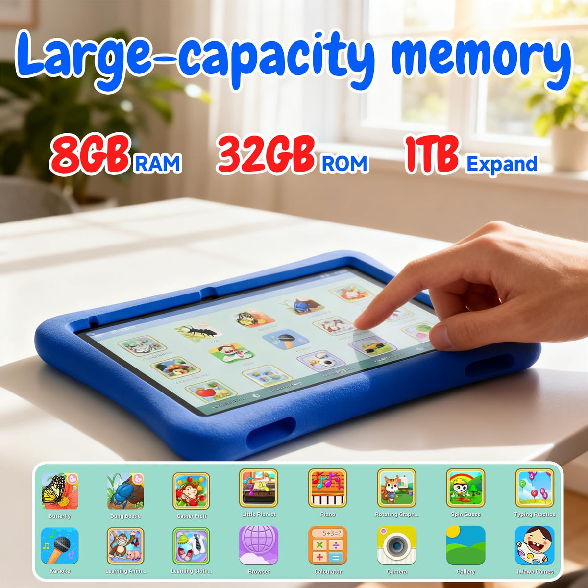 Kids Tablet 10 Inch Android 8GB RAM 32GB ROM Dual Camera 6000mAh with Case X876