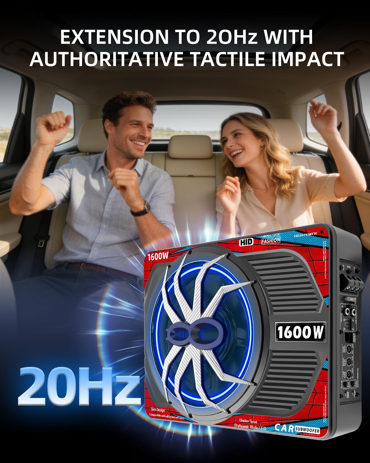 1600W Slim Underseat Car Subwoofer and Amp with RGB Light A8631