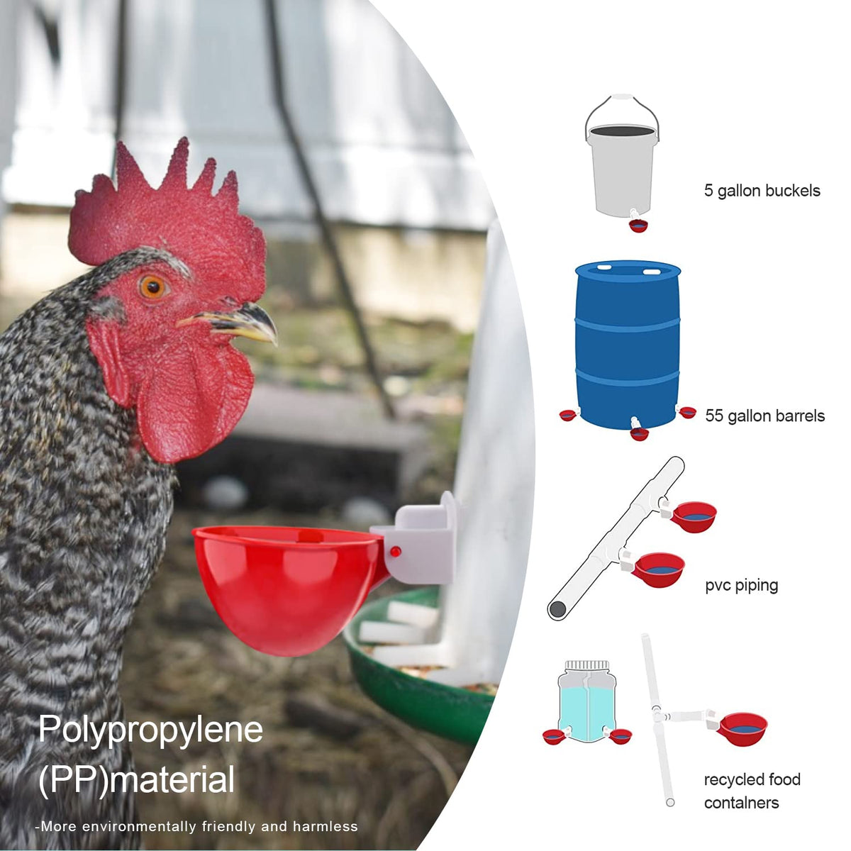 6 Packs Chicken Waterer Cups with Mounting Hole Opener D47216