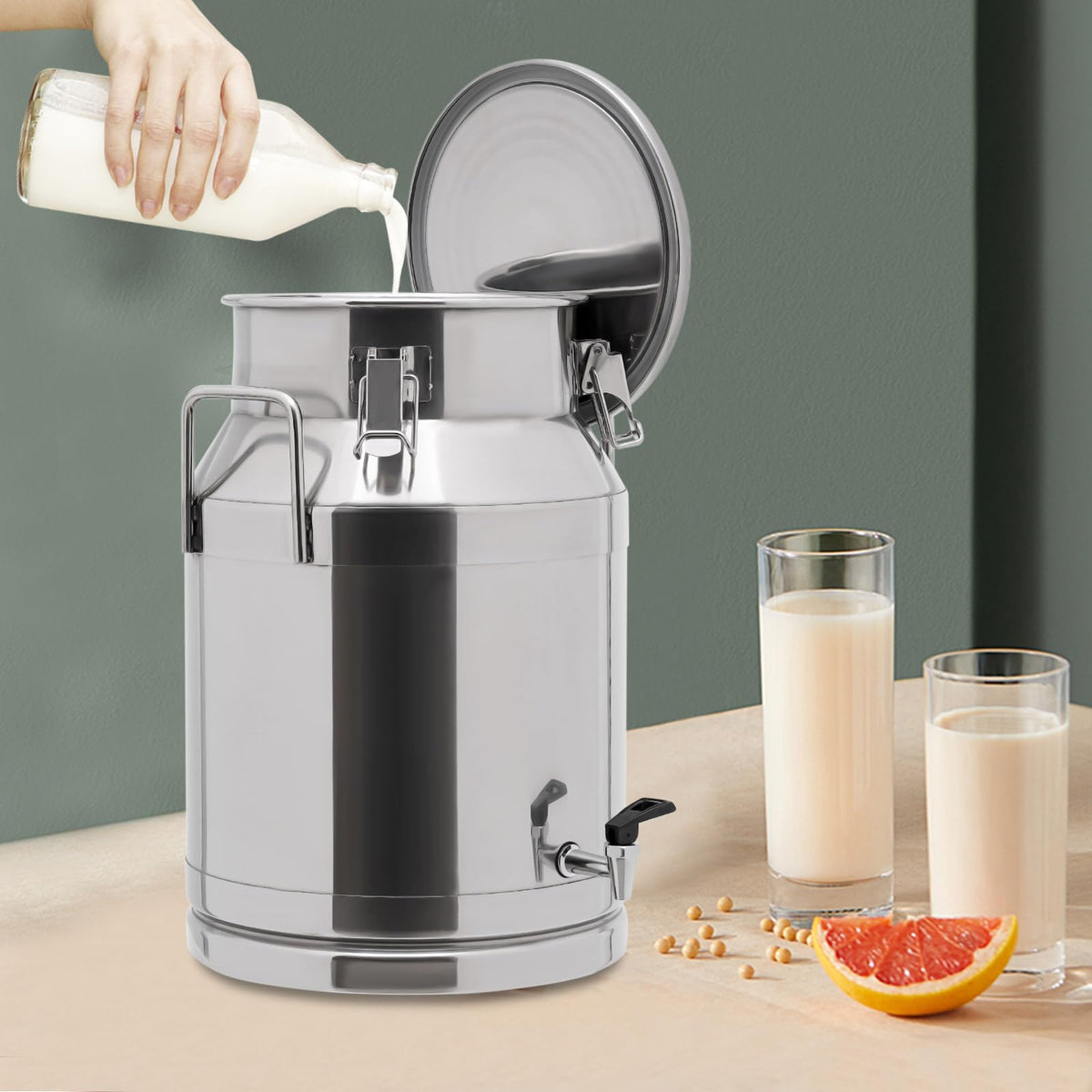 30L Stainless Steel Milk Can with Handle Sealed Lid and Faucet R54270