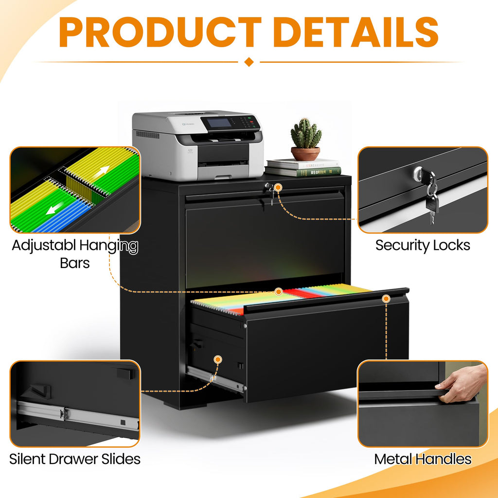 Black 2 Drawer Lateral File Cabinet with Lock C9826