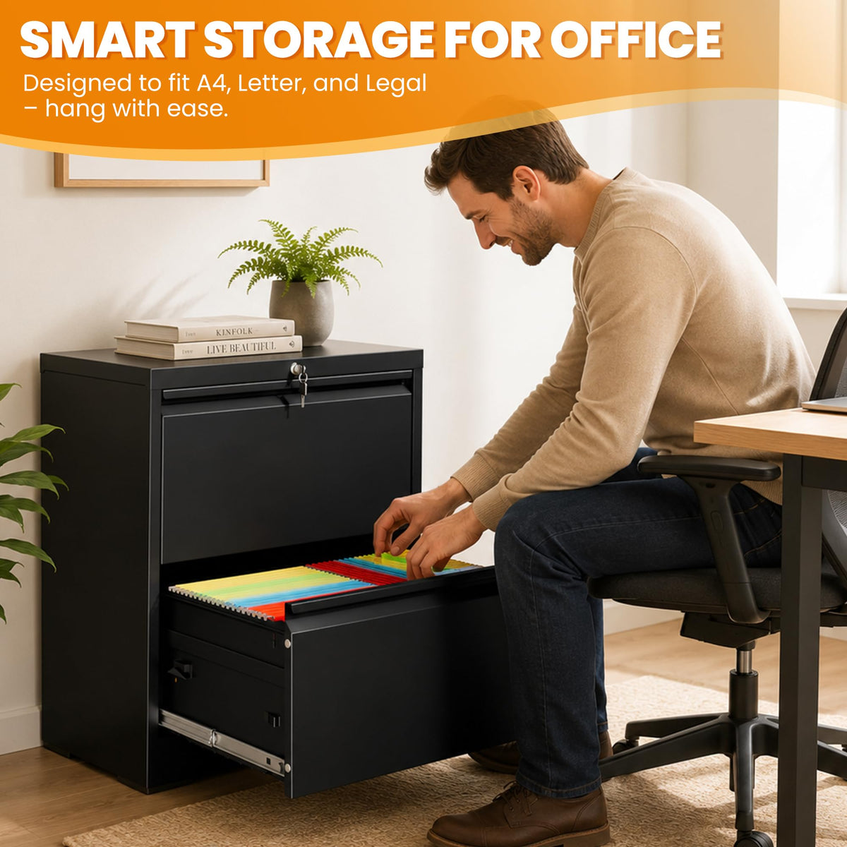 Black 2 Drawer Lateral File Cabinet with Lock C9826