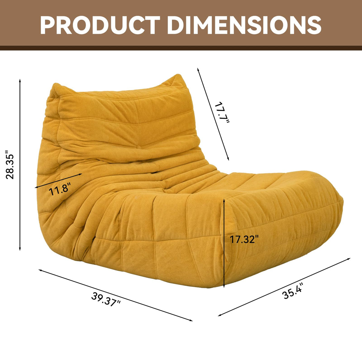 Yellow Memory Foam Bean Bag Chair K924649