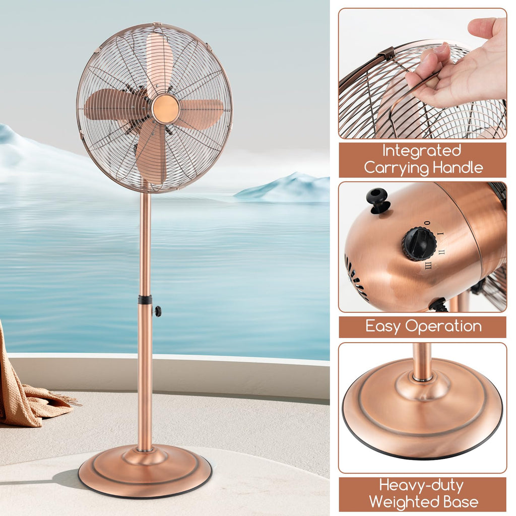 16-Inch Metal Pedestal Fan with Adjustable Height, 3 Speeds, Oscillation D401