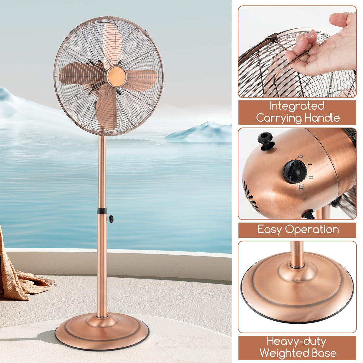 16-Inch Metal Pedestal Fan with Adjustable Height, 3 Speeds, Oscillation D401