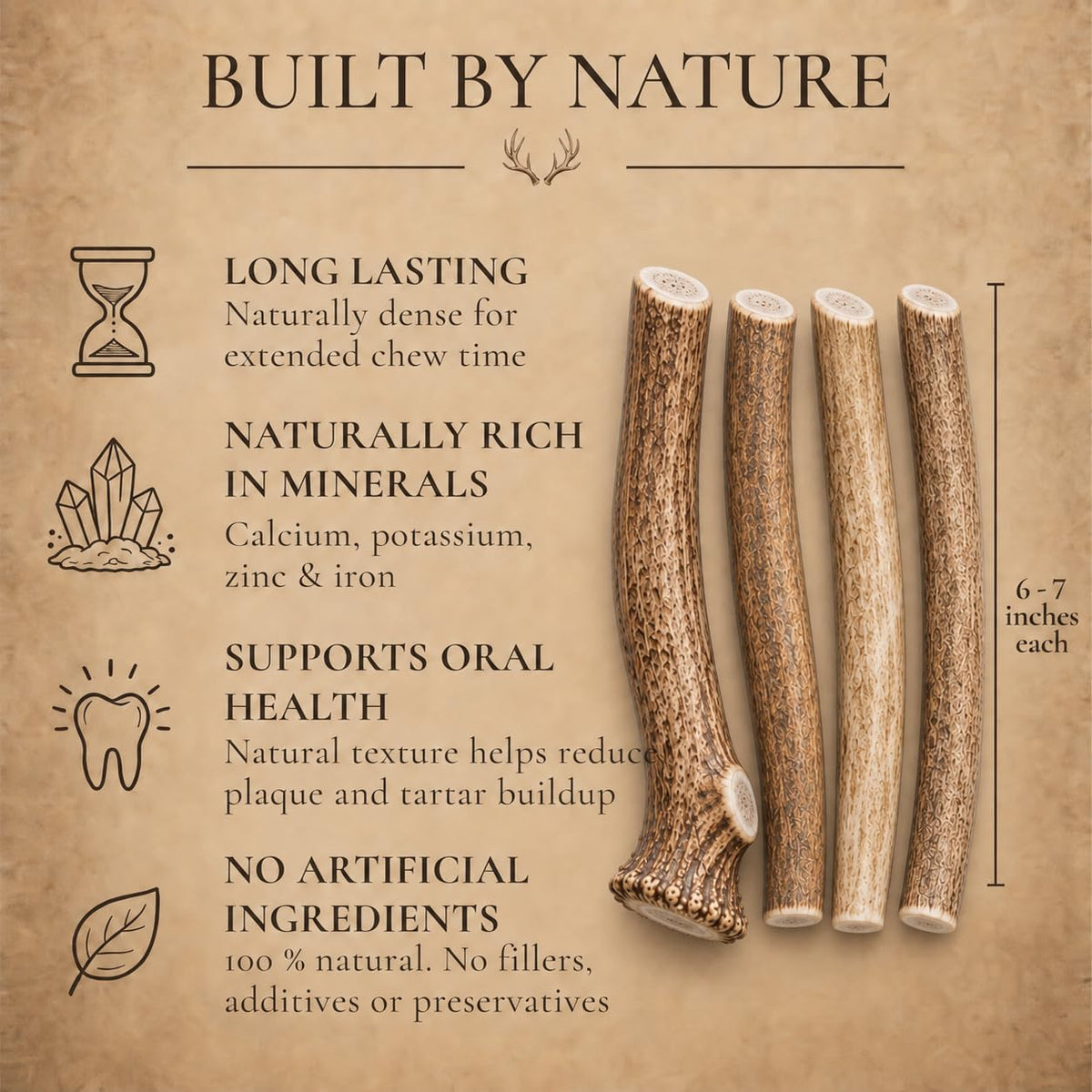 Whole Deer Antlers for Dogs 1 lb Bulk Pack Q9889