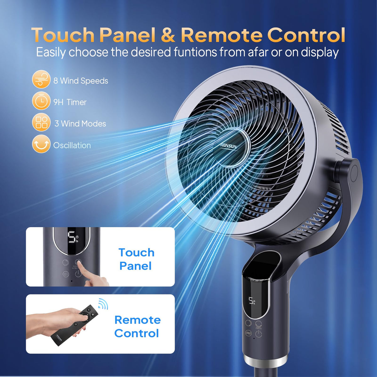 43 Inch Oscillating Pedestal Fan with Remote, Dark Grey A1902