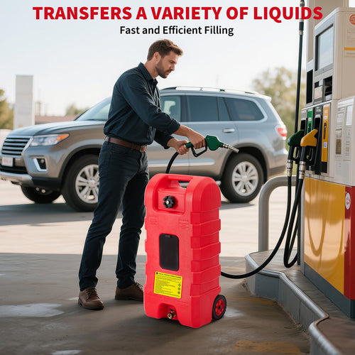 15 Gallon Portable Fuel Gas Can with Wheels and Hose J1052