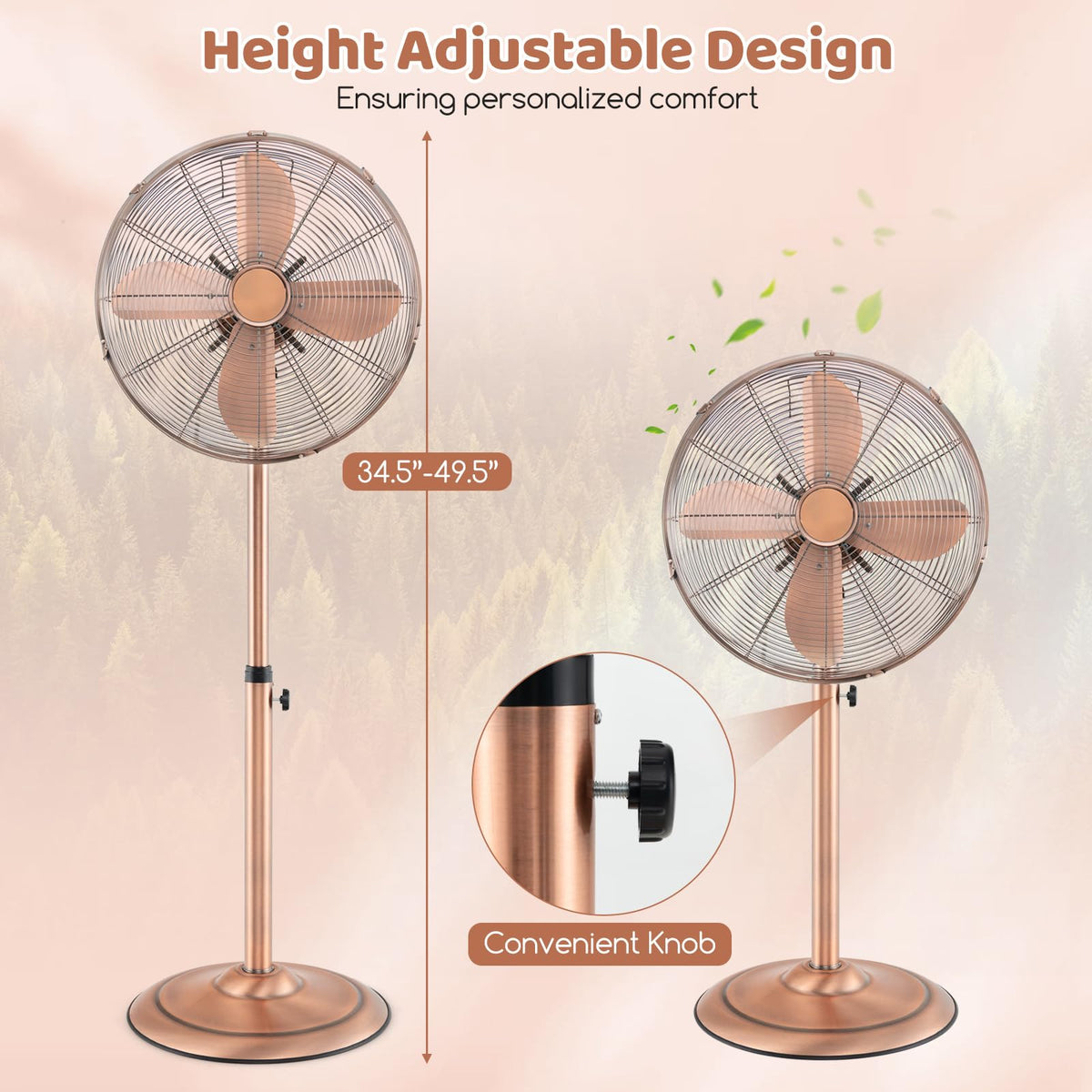 16-Inch Metal Pedestal Fan with Adjustable Height, 3 Speeds, Oscillation D401