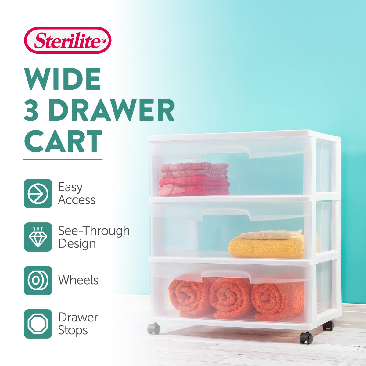 Wide 3 Drawer Plastic Storage Cart with Wheels Q3989