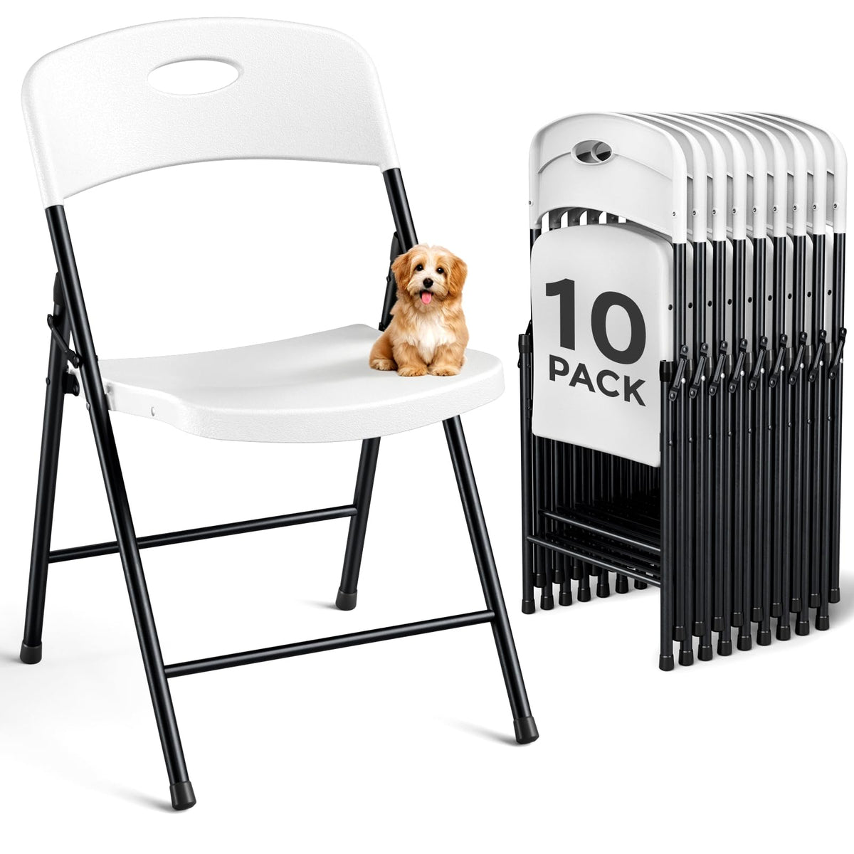White 10 Pack Plastic Folding Chair Q737
