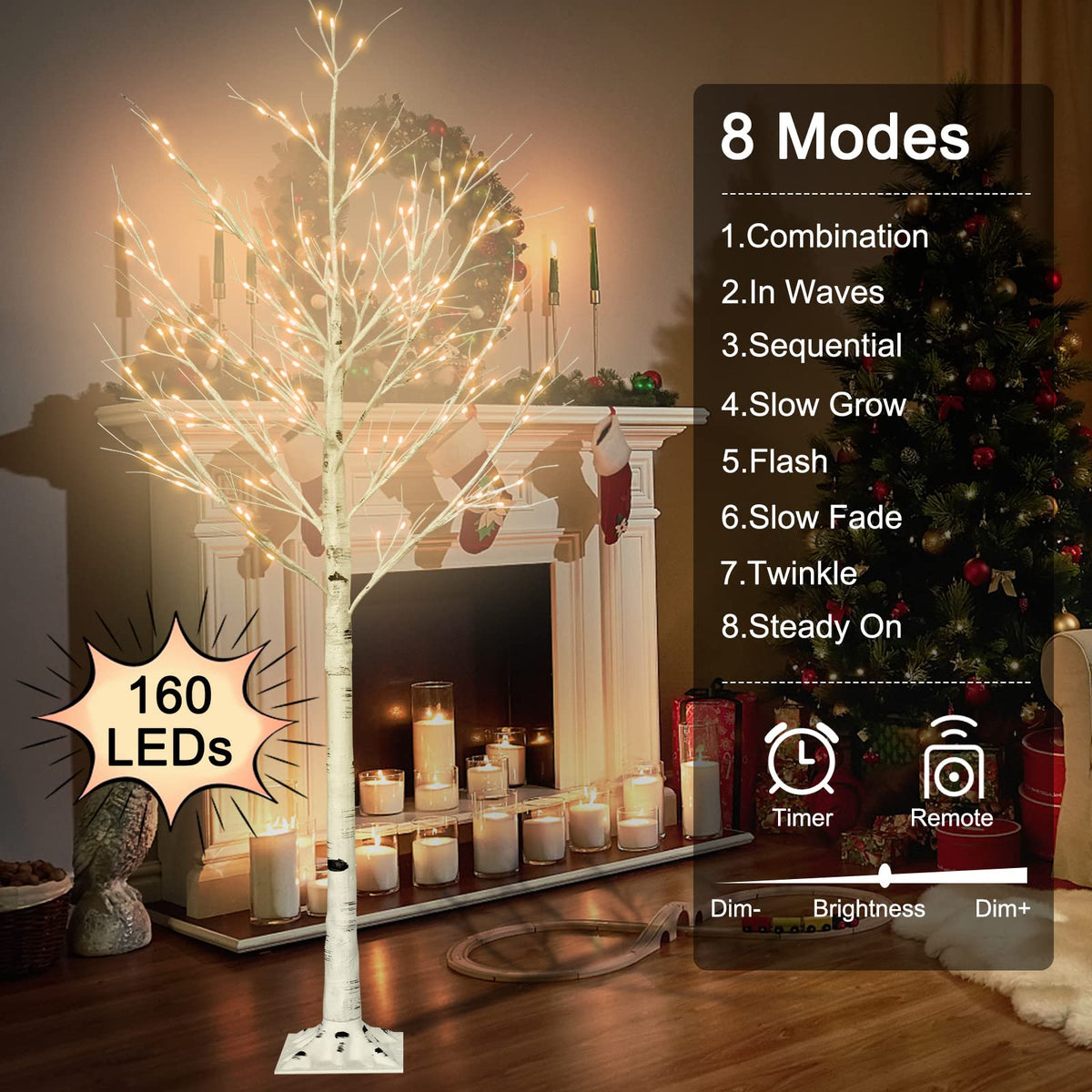 6FT Lighted Birch Tree with 160 LEDs Warm White Lights C639504