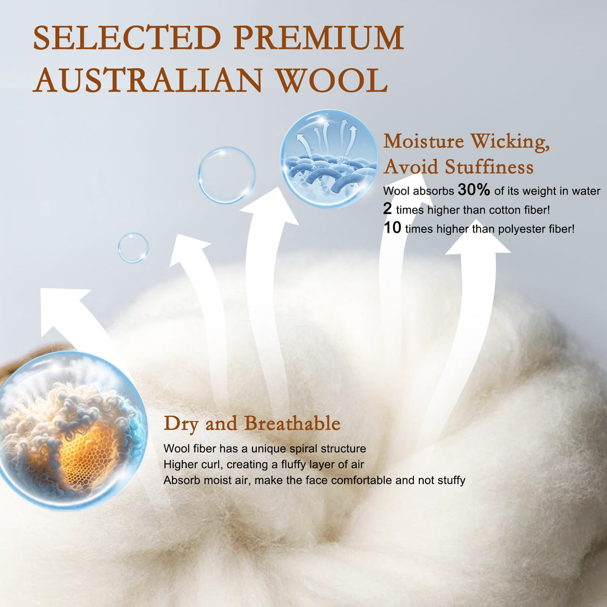 Soft Natural Wool Pillow King Size Set of 2 Cotton Cover W634