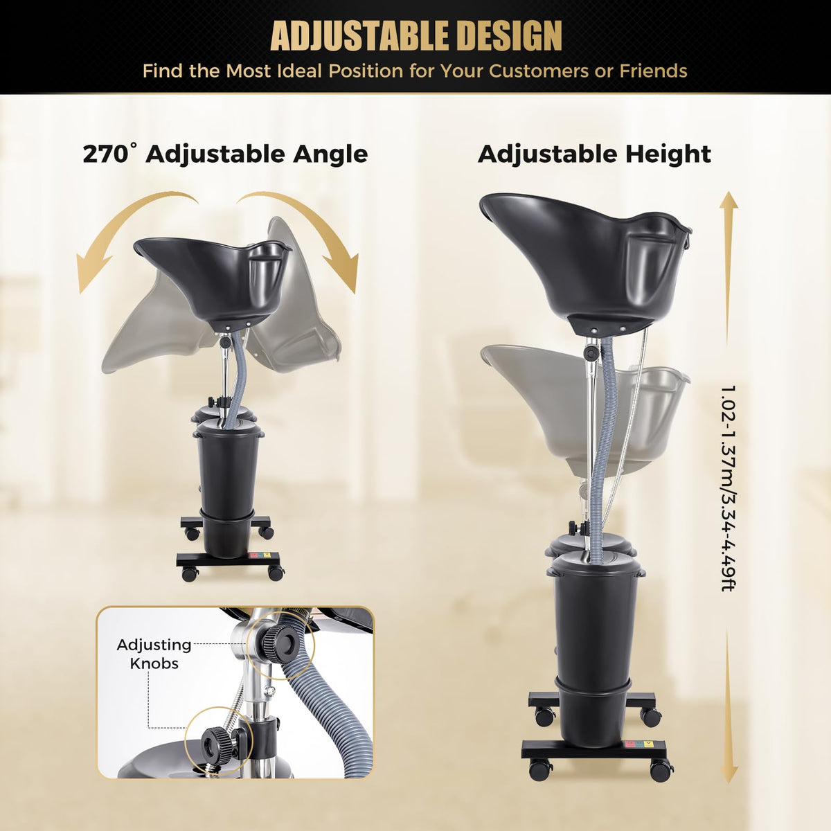 Portable Plastic Shampoo Basin with 2 Water Buckets and Wheels H9962