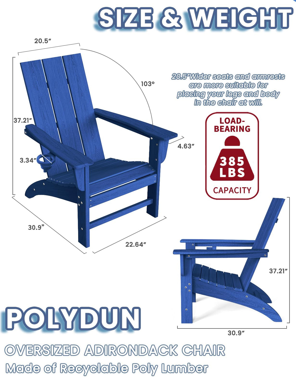 Adirondack Chair with Cup Holder, HDPE Plastic Patio Chairs Z90055