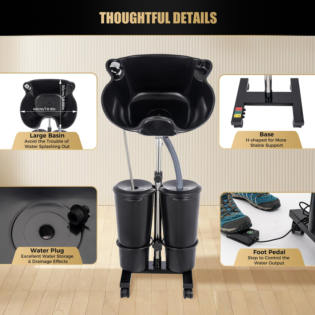 Portable Shampoo Basin with 2 Buckets and Electric Pump V163026