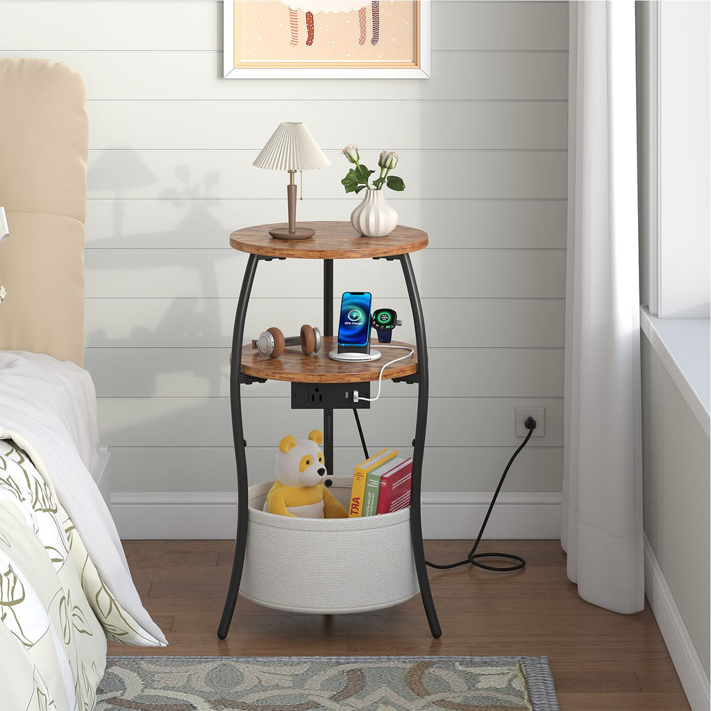 3-Tier Round End Table with Charging Station Z21206