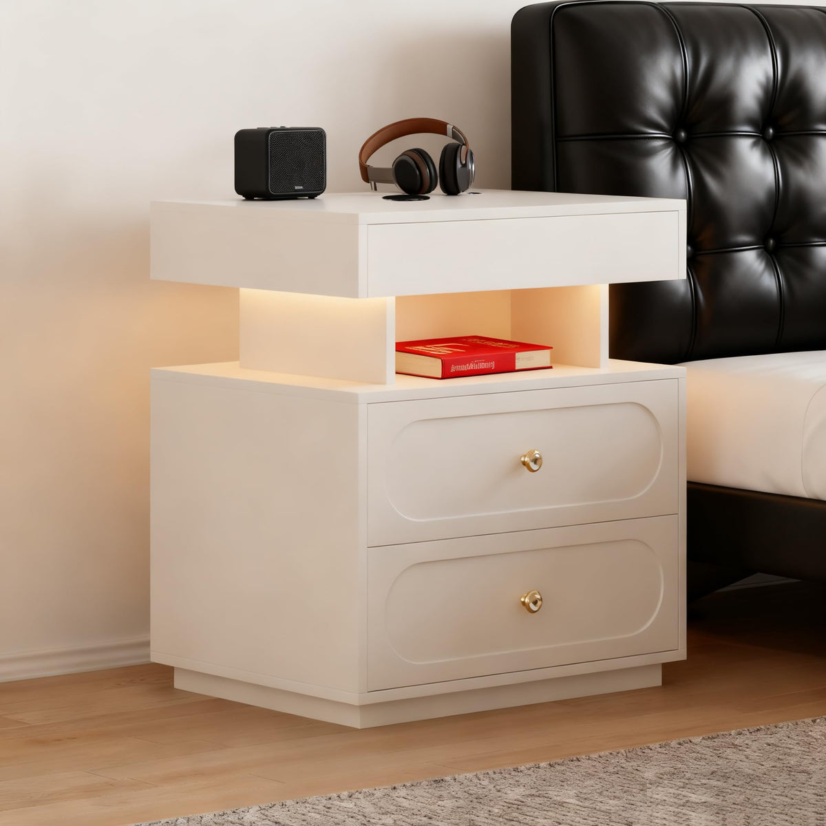 3-Drawer LED Nightstand with Light C2691