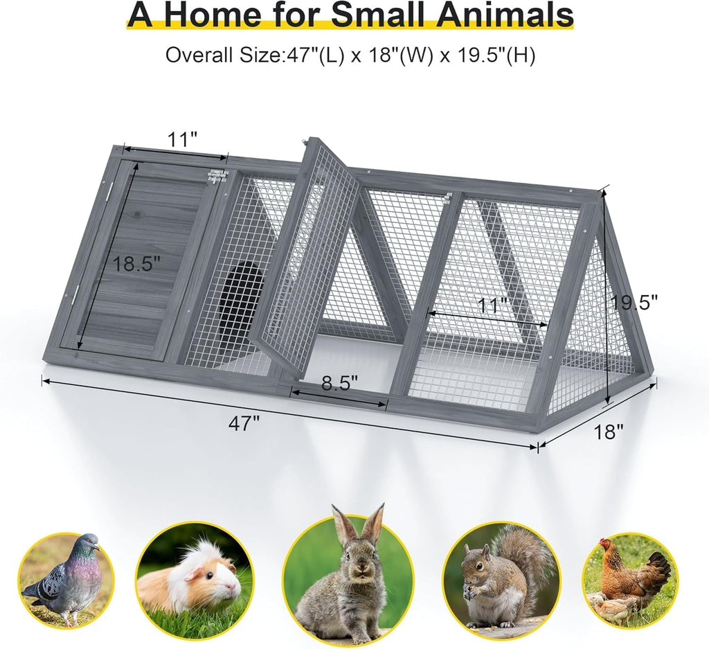 Wooden A-Frame Rabbit Hutch with Chicken Run W9274
