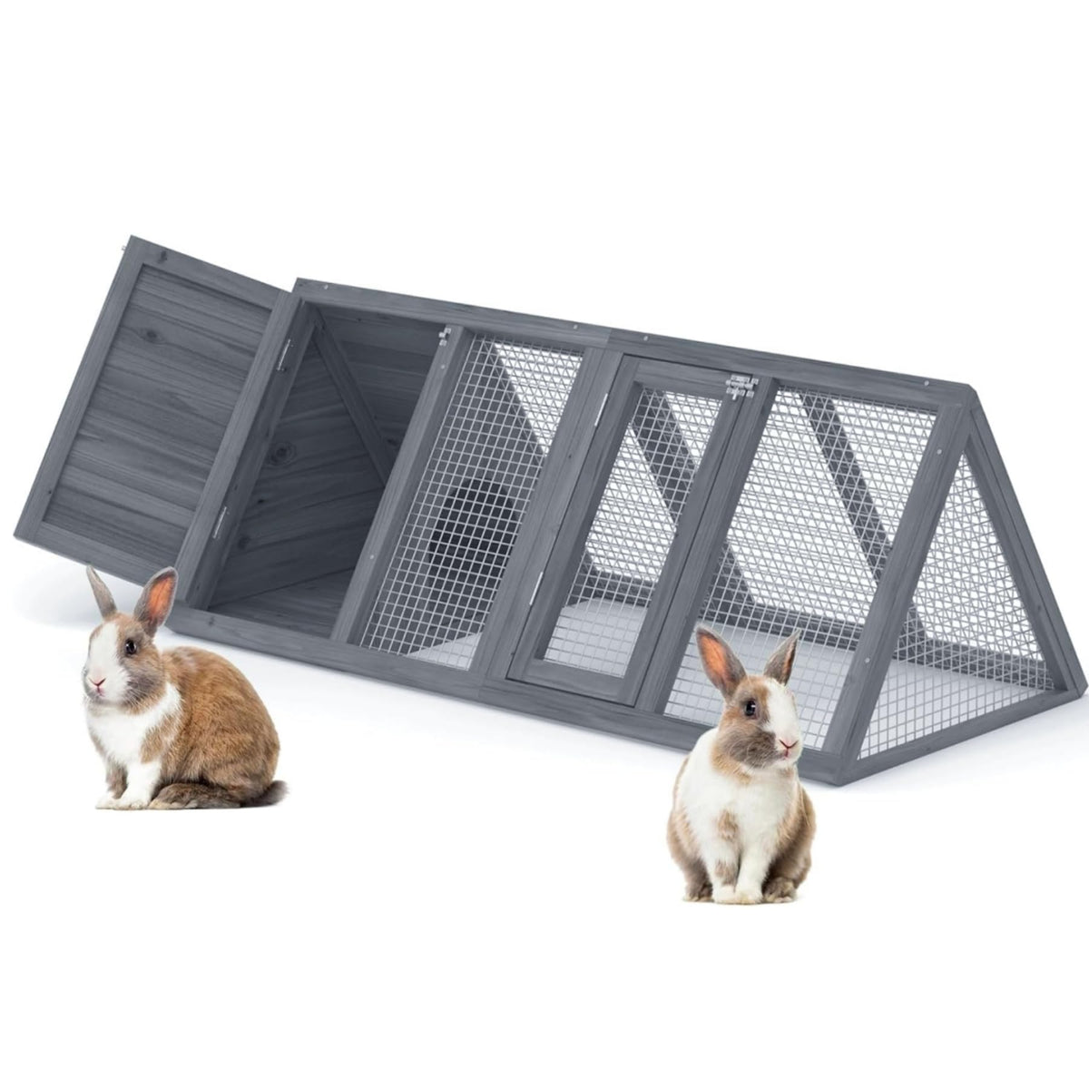 Wooden A-Frame Rabbit Hutch with Chicken Run W9274