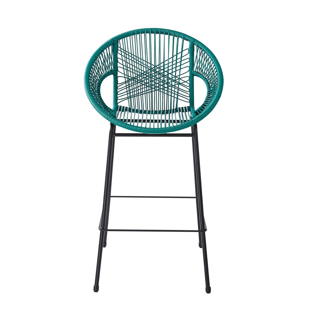 Teal Faux Wicker Outdoor Bar Stool Set of 2 P2294
