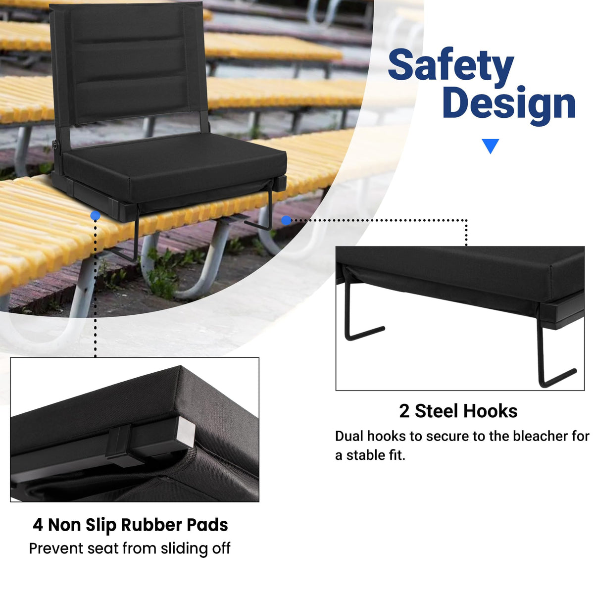 Bleachers Stadium Seat with Back Support and Cushion Q580297