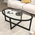 Black Oval Glass Coffee Table with Acacia Wood Legs J6194
