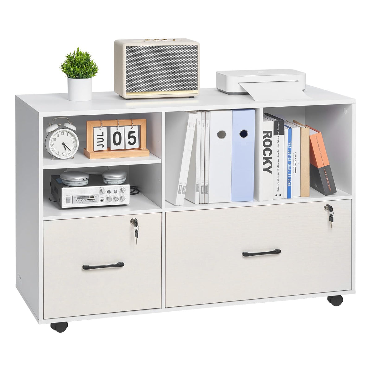 White 2 Drawer Wooden Lockable Mobile File Cabinet P148483