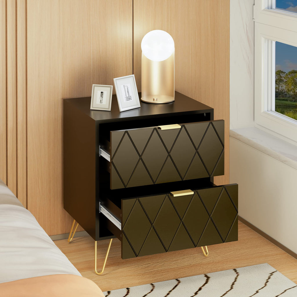 Black 6 Drawer Dresser and 2 Drawer Nightstand Set of 2 F525646