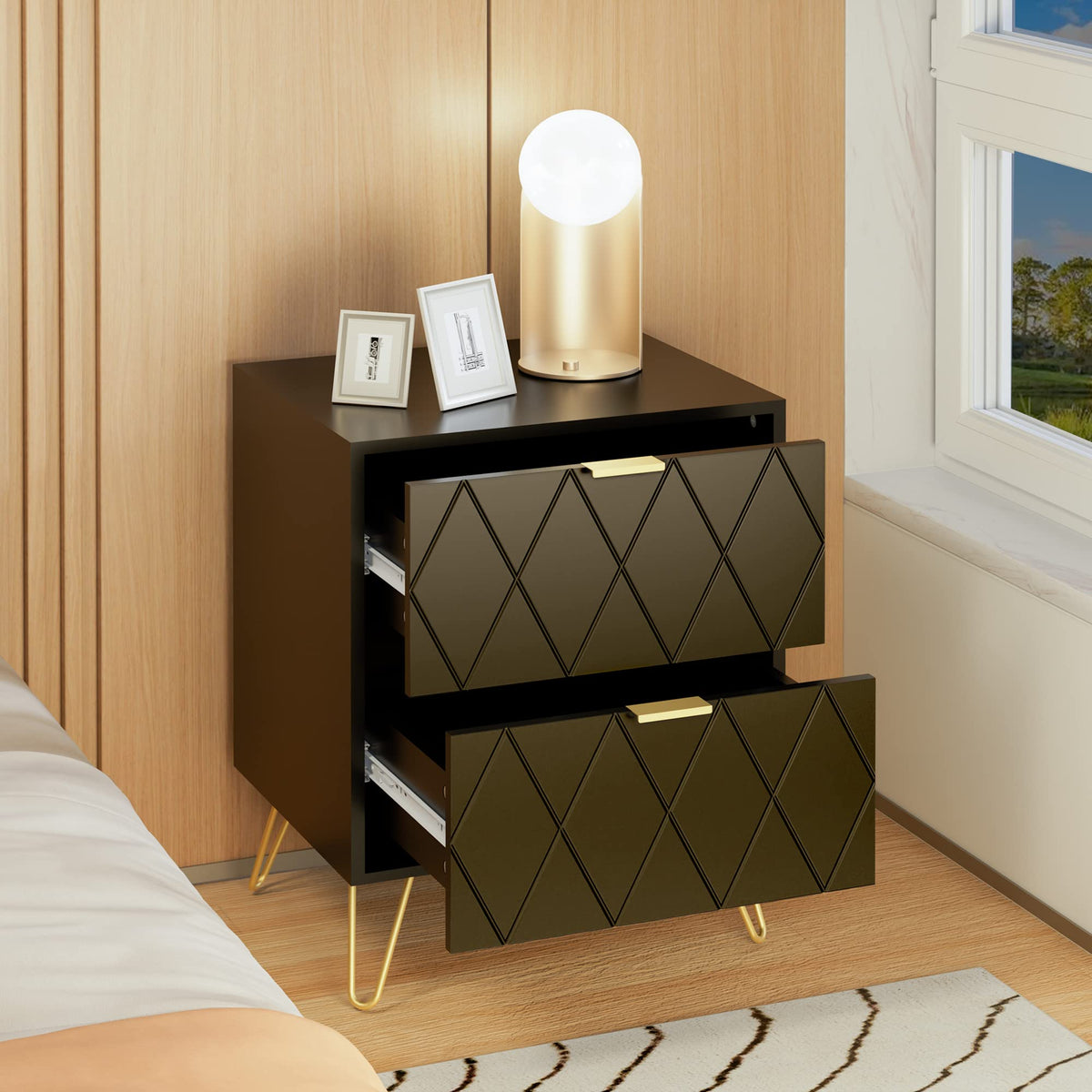 Black 6 Drawer Dresser and 2 Drawer Nightstand Set of 2 F525646