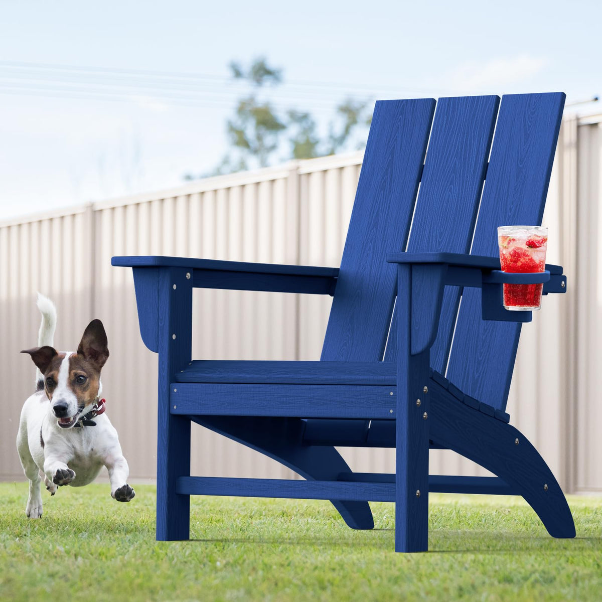 Adirondack Chair with Cup Holder, HDPE Plastic Patio Chairs Z90055