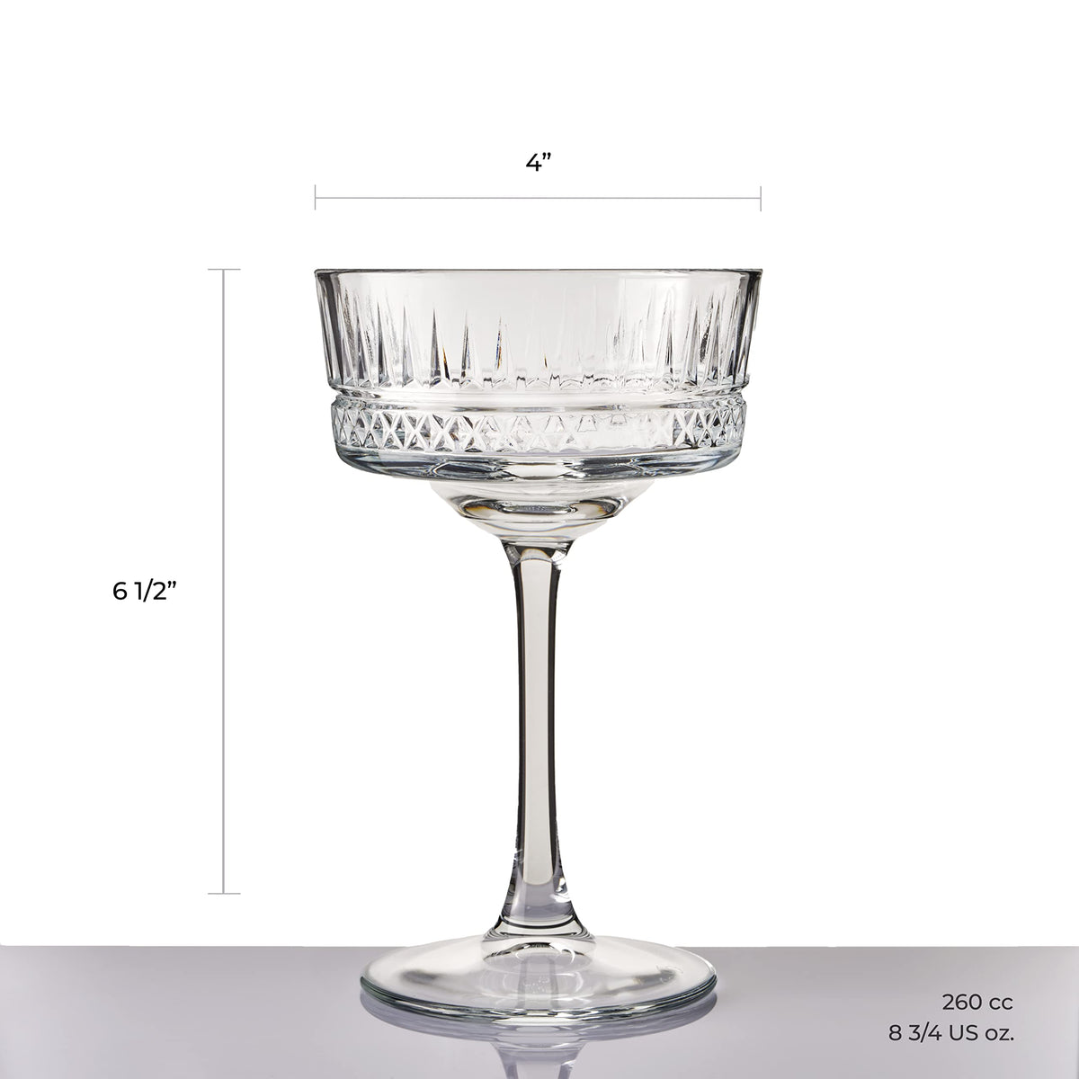 Vintage Coupe Glasses Set Of 6 Long Stem Glassware 8.8 oz T9212