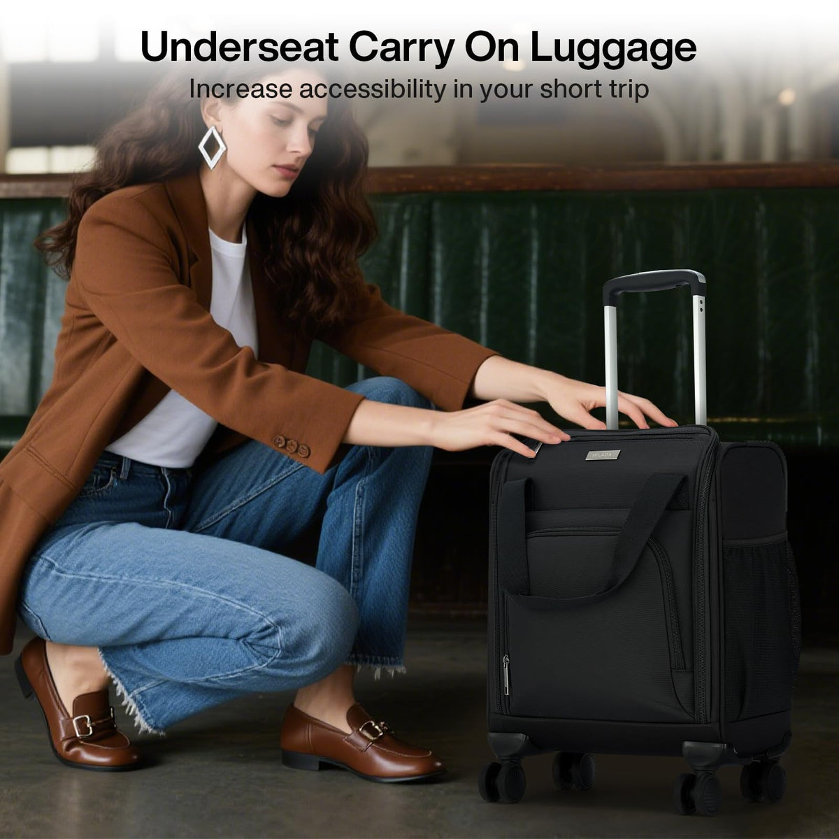 Black 16-inch Underseat Carry On Luggage with Wheels Y305