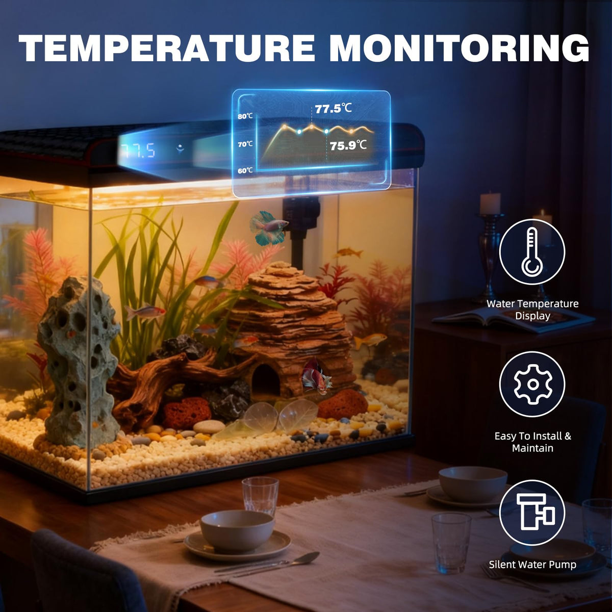 20 Gallon Glass Fish Tank Aquarium Starter Kit with LED Lights Filter Pump Y900870