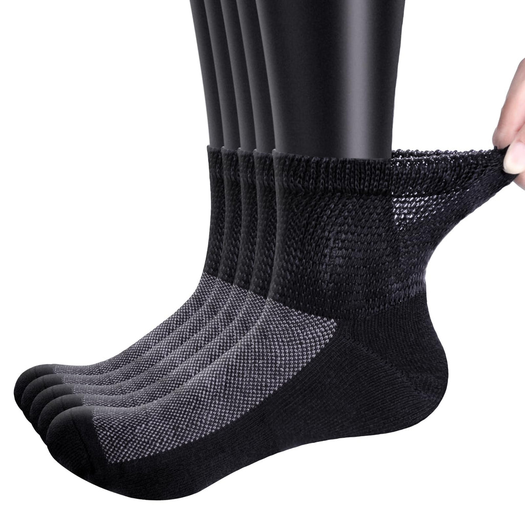 Bamboo Viscose Diabetic Socks, Black, Size 10-13, 5 Pairs H23676