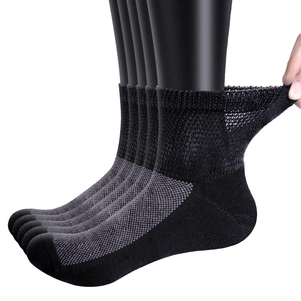 Bamboo Viscose Diabetic Socks, Black, Size 10-13, 5 Pairs H23676