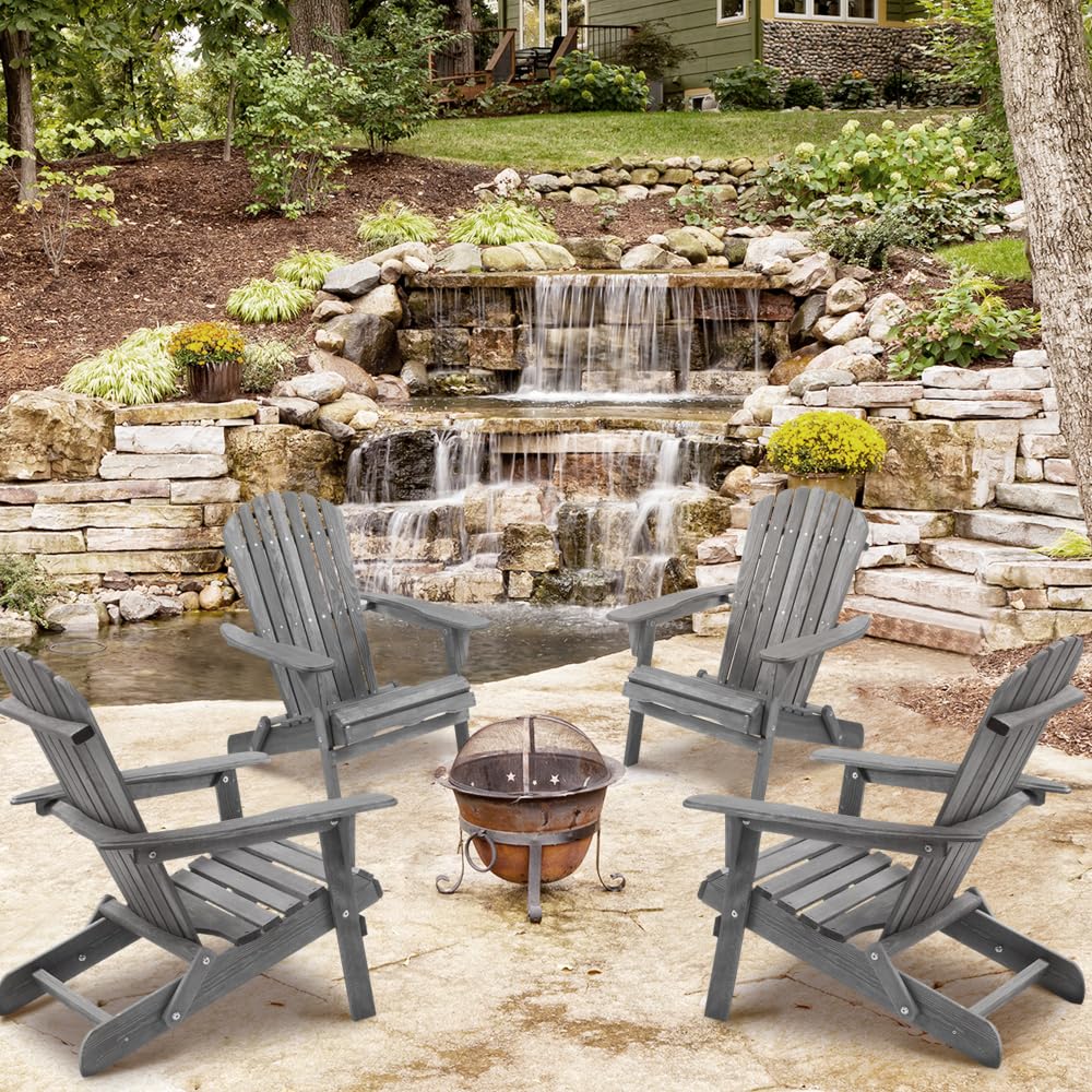 Wooden Folding Adirondack Chair Set of 2 Solid Cedar S411