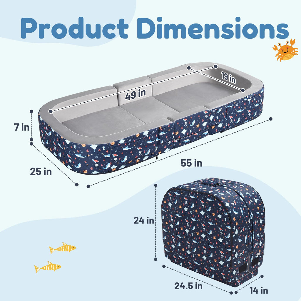 2-in-1 Foldable Toddler Travel Bed with Foam Safety Rails L98321