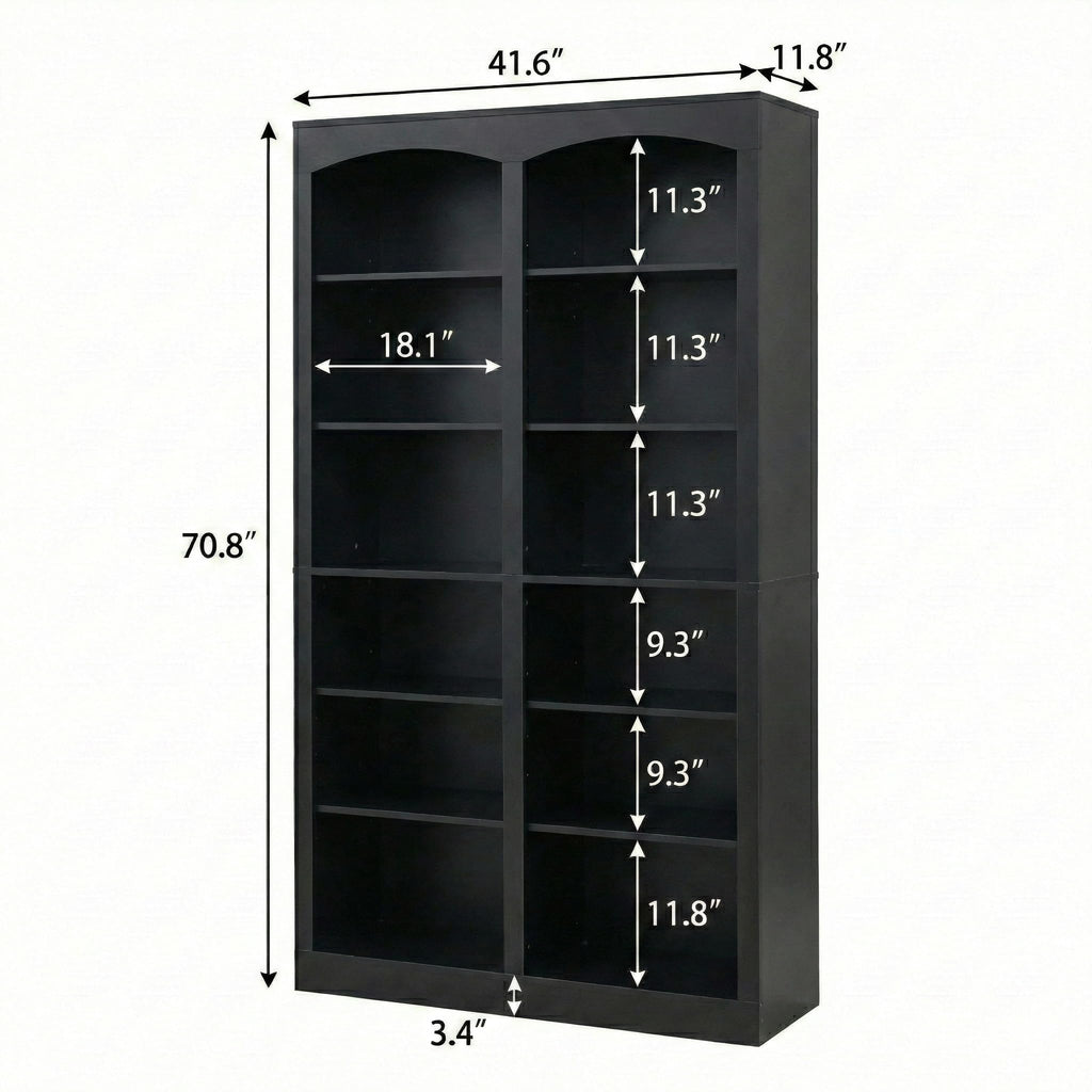 71" Tall Black 12-Tier Wood Bookcase X370480
