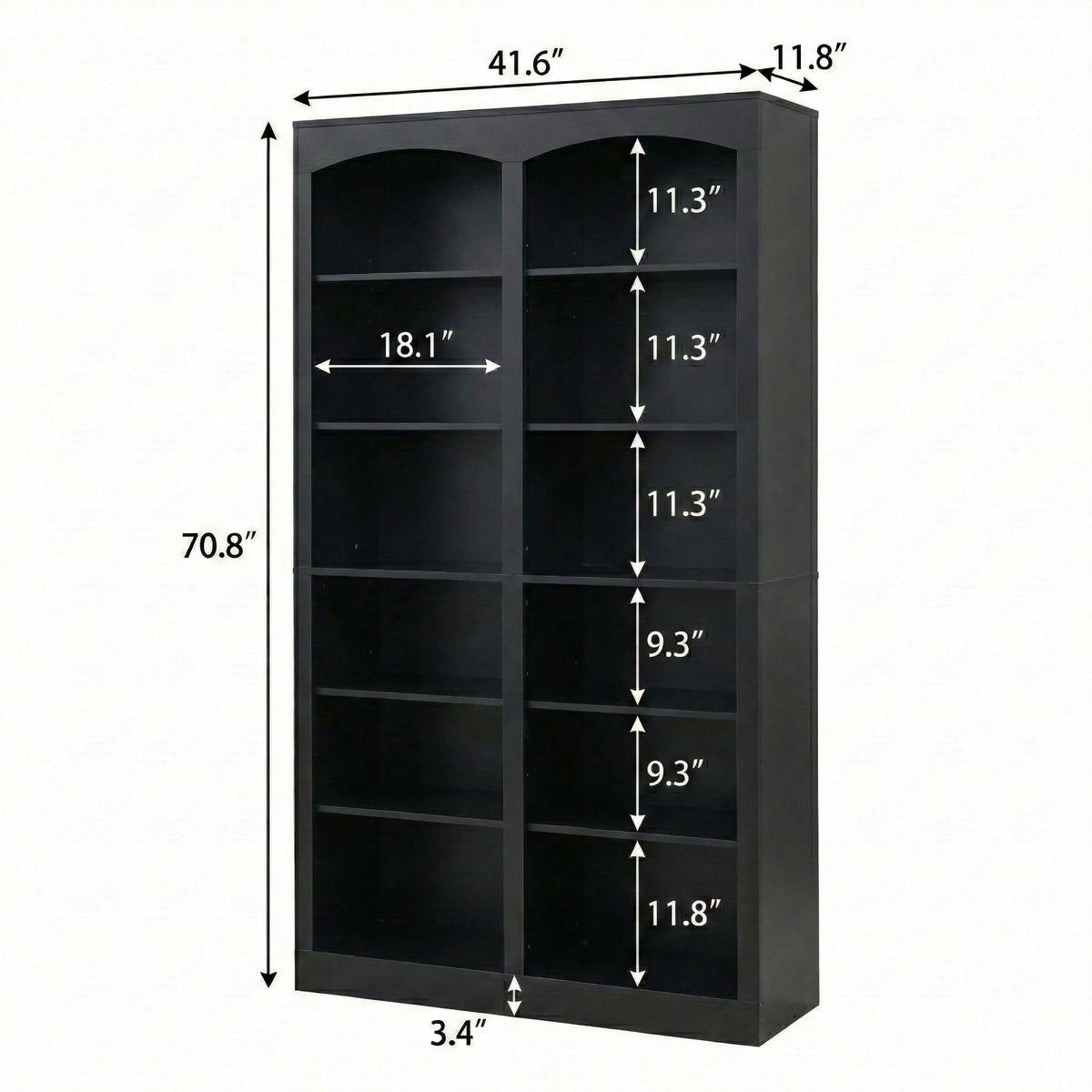 71" Tall Black 12-Tier Wood Bookcase X370480