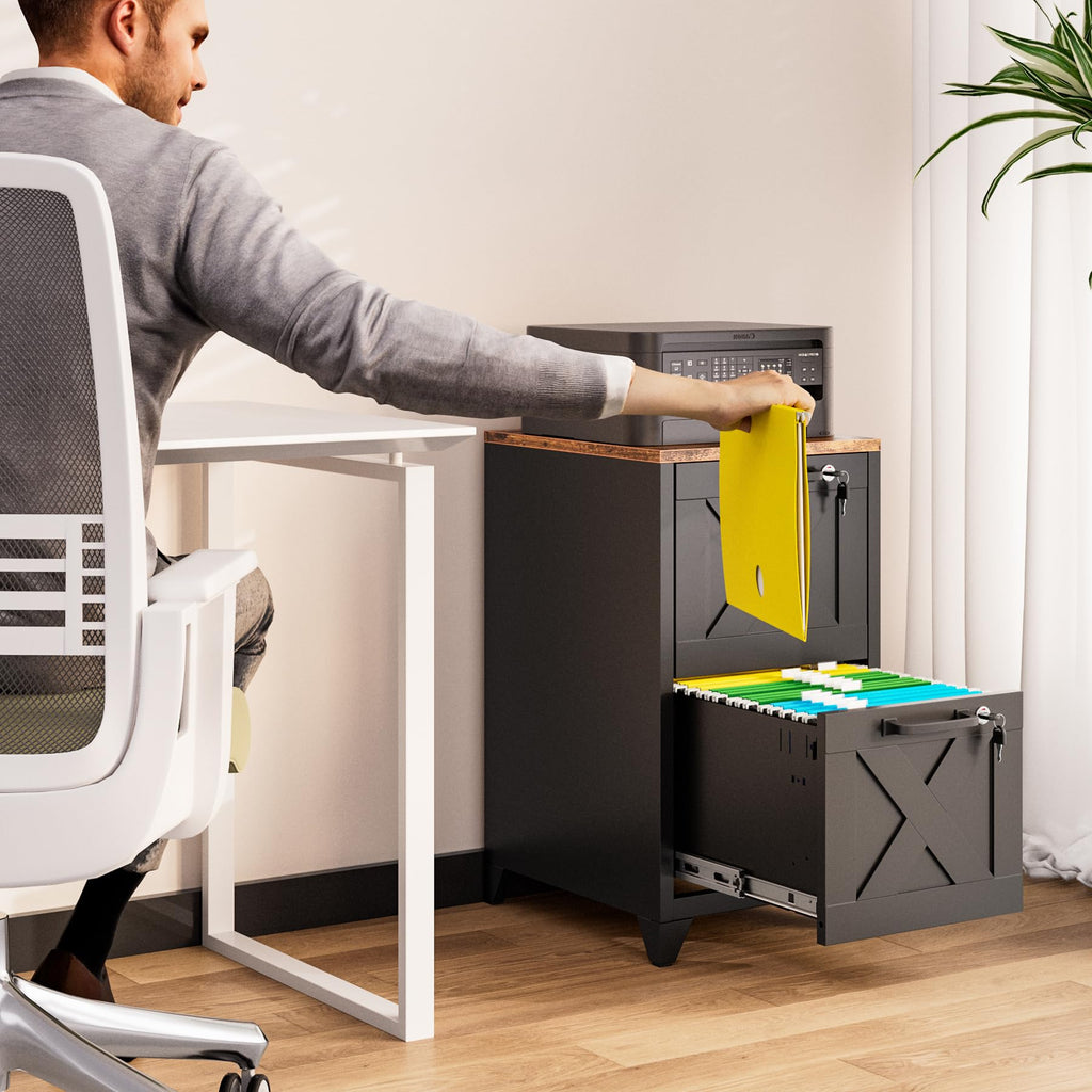 Black 2 Drawer Steel File Cabinet with Lock F776