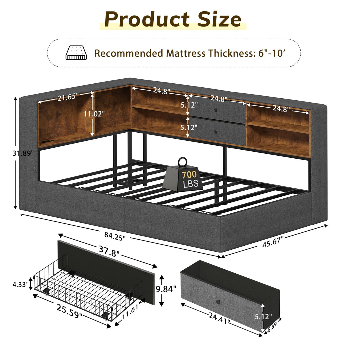Twin Corner Bed Frame with Storage Drawers C309856