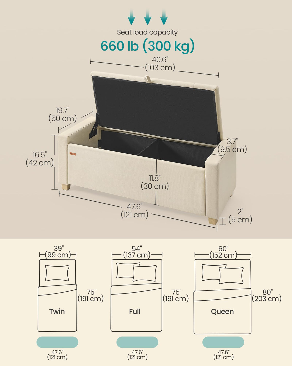 48 Inches Storage Ottoman with Solid Wood Legs A6255