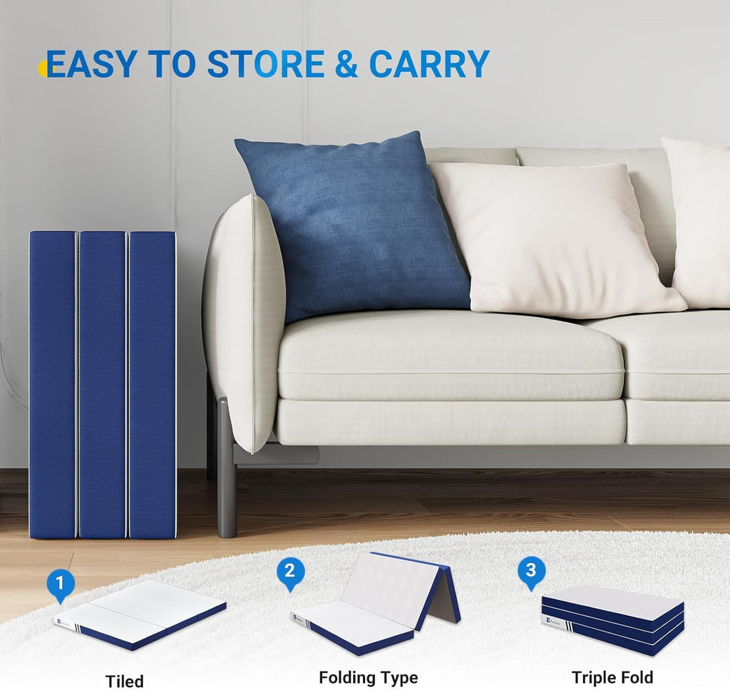 4 Inch Tri-Fold Memory Foam Mattress Topper N978838