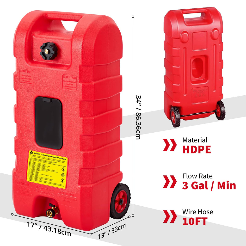 15 Gallon Portable Fuel Gas Can with Wheels and Hose J1052
