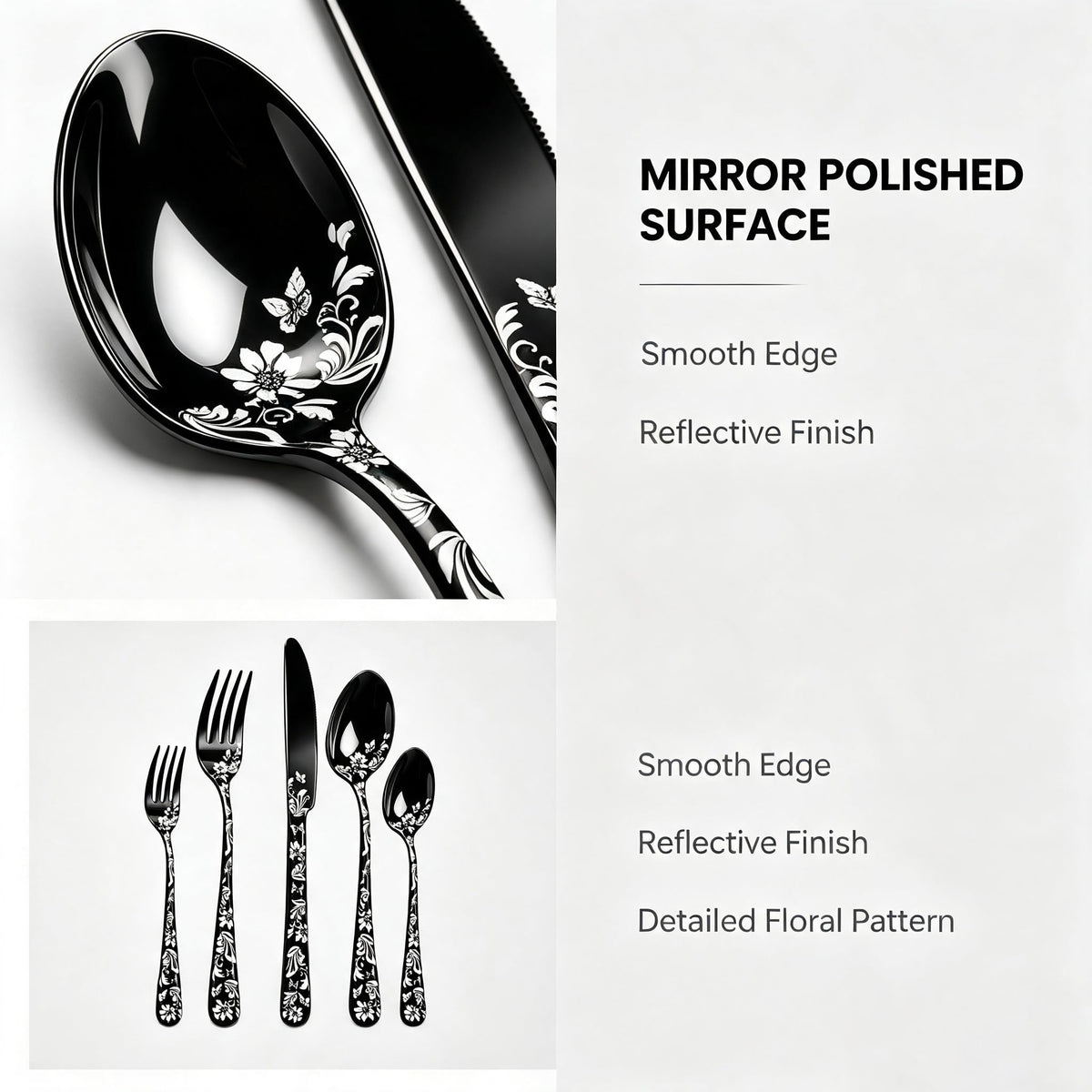 60 Piece White Floral Pattern Stainless Steel Silverware Set A62259