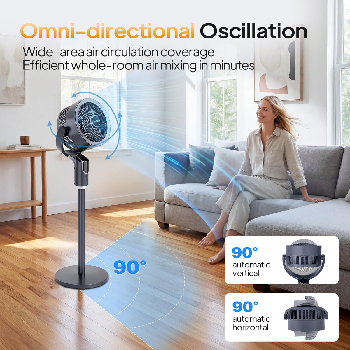 43 Inch Oscillating Pedestal Fan with Remote, Dark Grey A1902