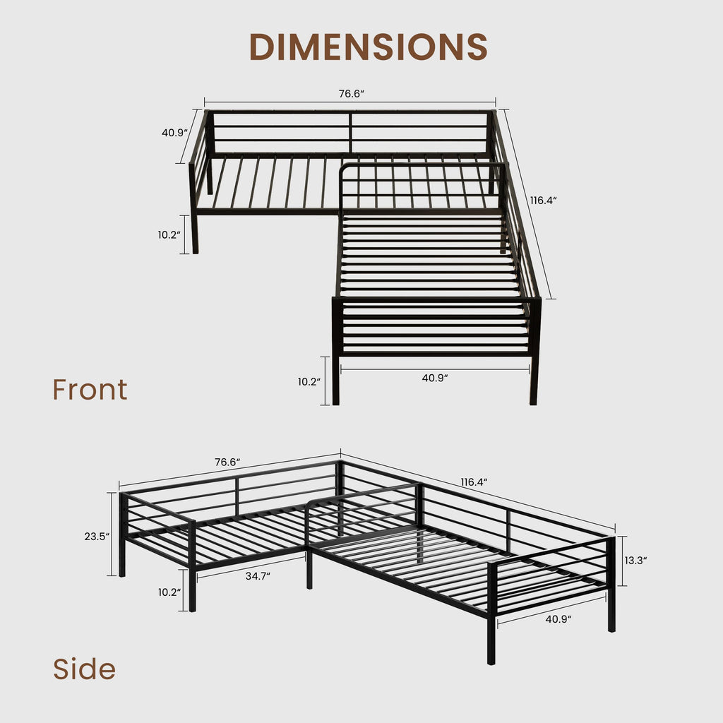 Black L Shaped Twin Beds with Rails Q83467