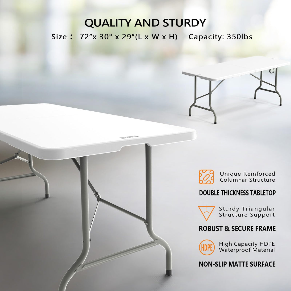 6 Foot White Plastic Folding Table with Carrying Handle Z99695